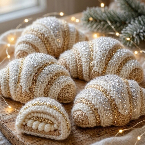 Seamless Aquarelle Frosted Crochet Pastry Pattern White Champagne Wool Sweets Glitter Glow Winter Magic 8K Premium Design
