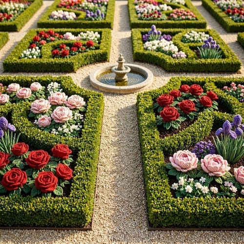 Elevated Crochet Garden Vista – 3D Wool Parterres & Springtime Elegance 