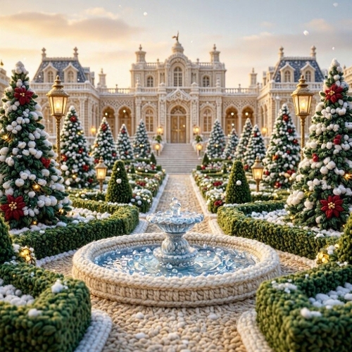 Royal Noël Crochet Garden – 3D Wool Evergreens & Glittering Winter Grandeur