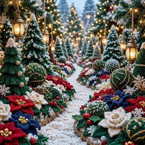  3D Crochet Evergreens & Majestic Golden Illumination 