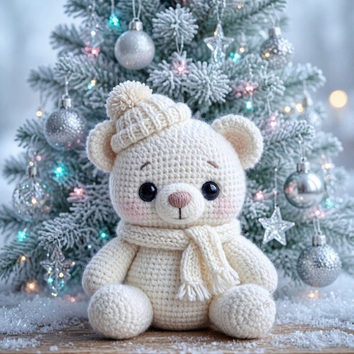 Polar‑Glow Amigurumi Cub – 3D Wool Frost Forest & Pastel Noël Lightscape