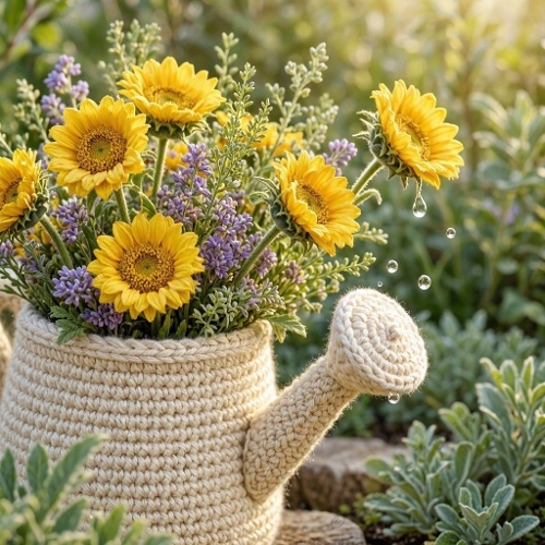 Morning‑Bloom Crochet Can – 3D Sunflower & Wildflower Meadow 