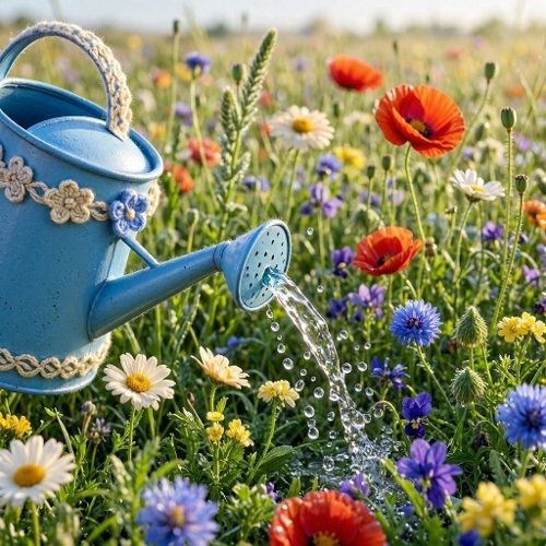 Sky‑Garden Wool Watering Can – 3D Spring Bloom Cascade 