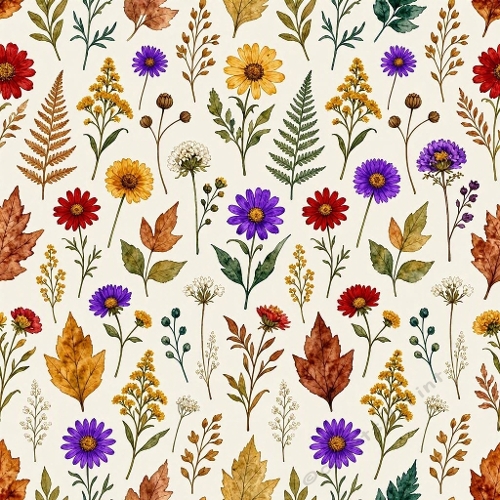 Multicolor Botanical Watercolor Pattern – 1024×1024 Floral Texture