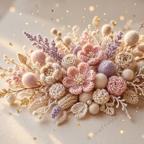 Pastel Crochet & Felt Floral Arrangement – 1024×1024 Watercolor‑Style Texture