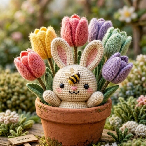 Terracotta‑Garden Crochet Bunny – 3D Wool Spring Delight 