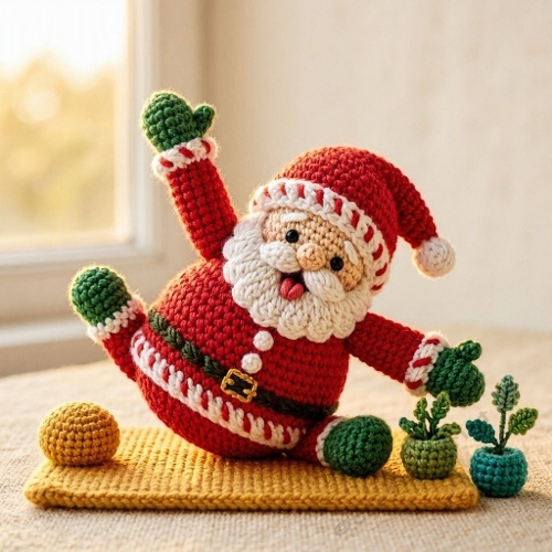 Yellow‑Mat Crochet Santa – 3D Wool Festive Companion 