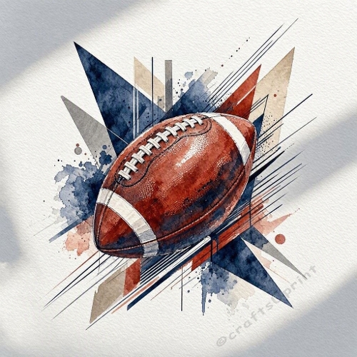 Dynamic Masculine Watercolor Football with Geometric Shapes