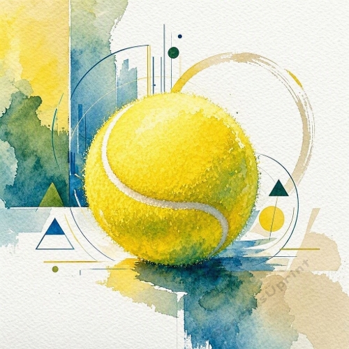 Premium Modern Masculine Watercolor Tennis Ball with Geometric Shapes