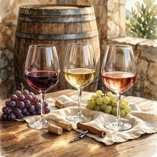 Watercolor Wine Glasses Rustic Barrel Art