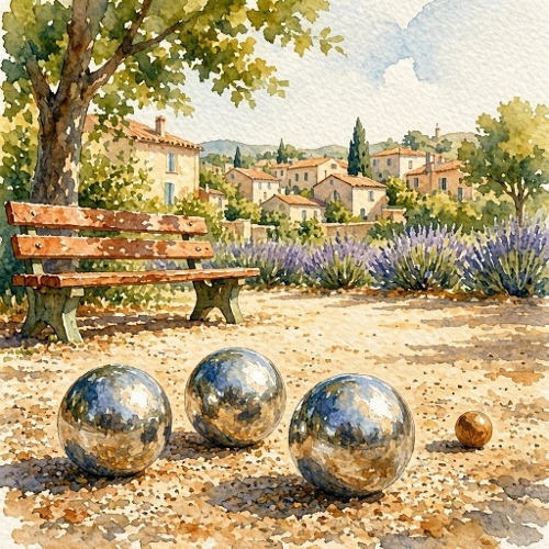 Watercolor Petanque Provence Landscape Art