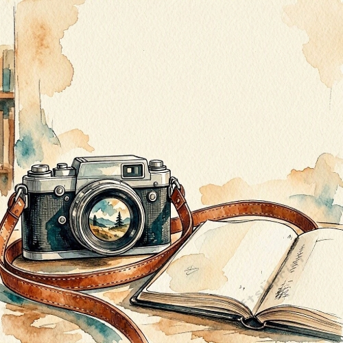 Seamless Aquarelle Vintage Camera Pattern Notebook Leather Strap Nature Lens Artistic Scene 8K Premium Design