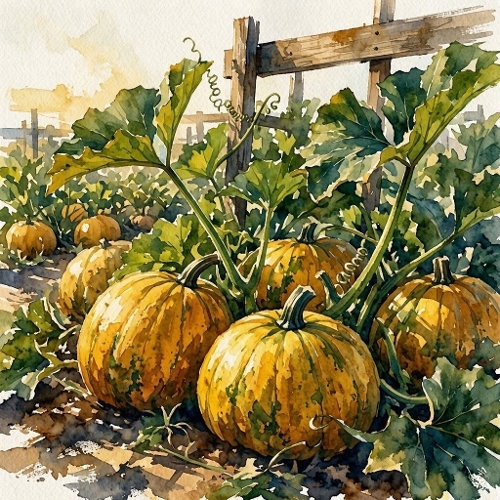 Seamless Aquarelle Pumpkin Patch Pattern Harvest Vines Leaves Rustic Garden Autumn Field 8K Premium Design