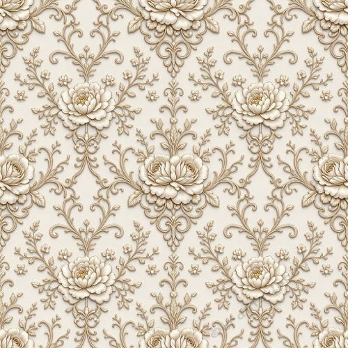 Seamless Luxury Floral Lace Pattern with Ivory Roses & Filigree Vines – Elegant Victorian Style (8K)