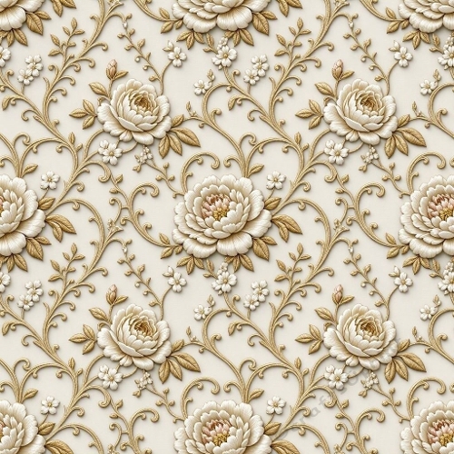 Seamless Luxury Botanical Lace Pattern with Peonies, Roses & Jasmine – French Couture Elegance 