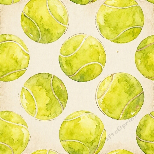 Seamless Aquarelle Tennis Ball Pattern Yellow Green Sport Motif Beige Background 8K Premium Design