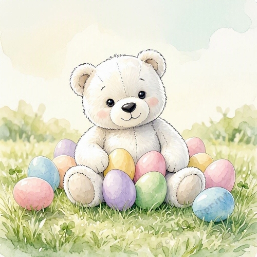 Watercolor Easter Teddy Bear Art