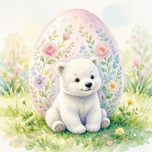 Watercolor Easter Polar Bear Cub Art