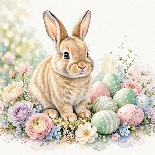 Watercolor Easter Bunny Floral Art