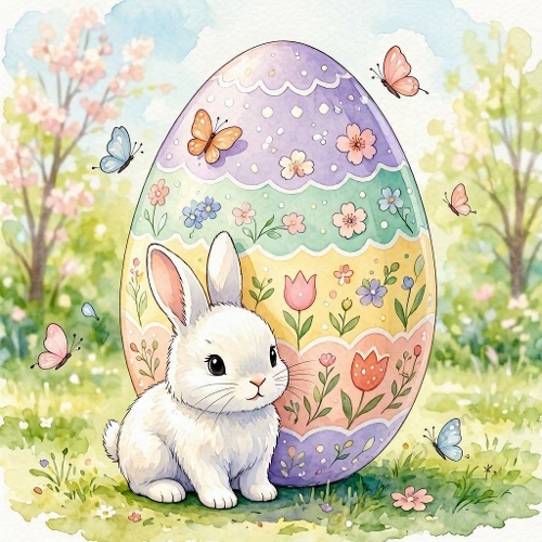 Watercolor Easter Bunny Giant Egg Art
