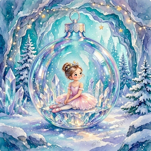 Watercolor Winter Ballerina Ice Cave Ornament Art