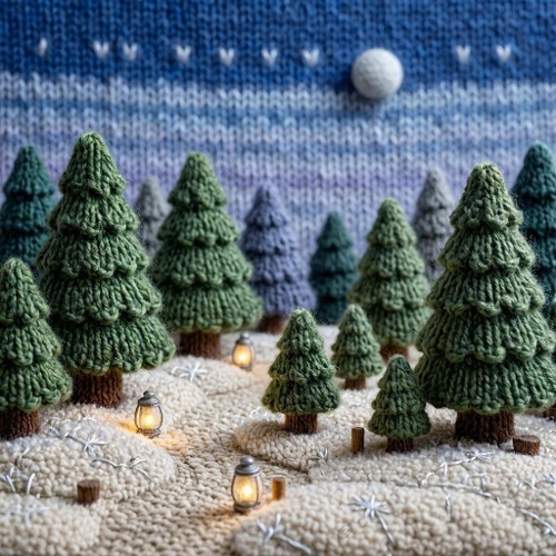 Knitted Winter Forest Lanterns Art