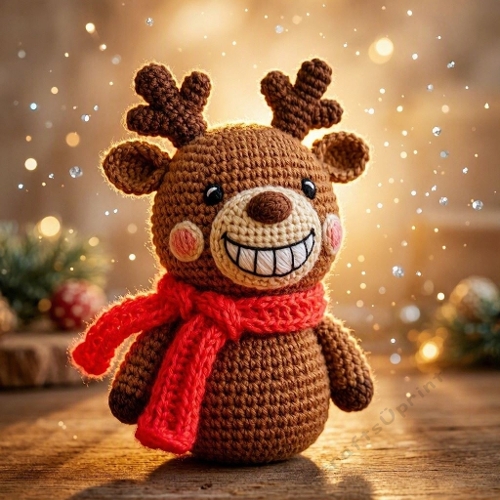 Crochet Reindeer Red Scarf Art