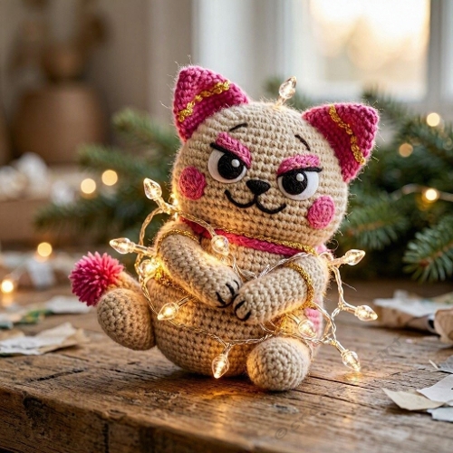 Crochet Cat Fairy Lights Art