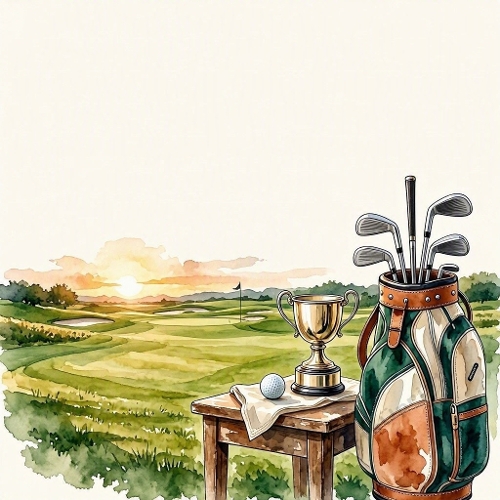 Watercolor Golf Course Trophy & Equipment Art
