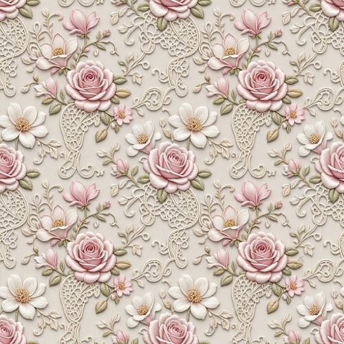 Seamless Luxury Botanical Lace Pattern with Peonies, Roses & Jasmine – French Couture Elegance 