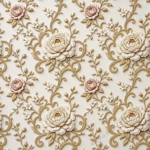 Seamless Luxury Botanical Lace Pattern with Peonies & Roses – French Couture Elegance 