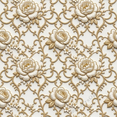 Seamless Luxury Botanical Lace Pattern with Embossed Roses & Filigree Vines 