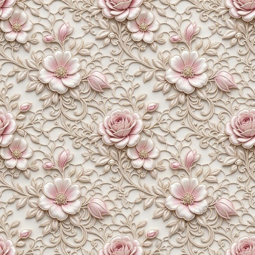 Seamless Luxury Botanical Lace Pattern with Roses & Filigree Arabesques