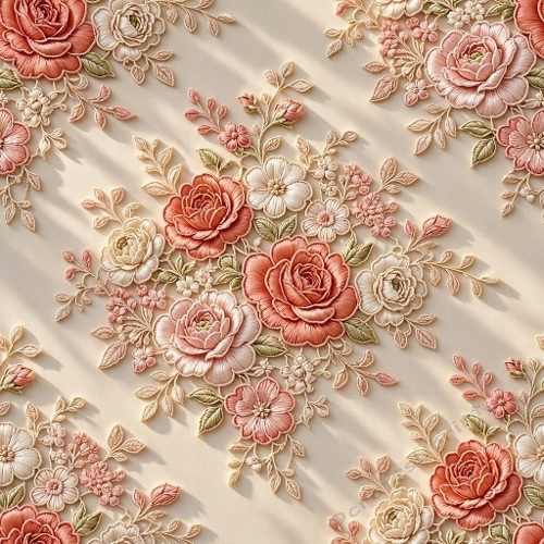 Seamless Luxury Embossed Floral Pattern with Pastel Roses & Botanical Clusters – French Couture Elegance