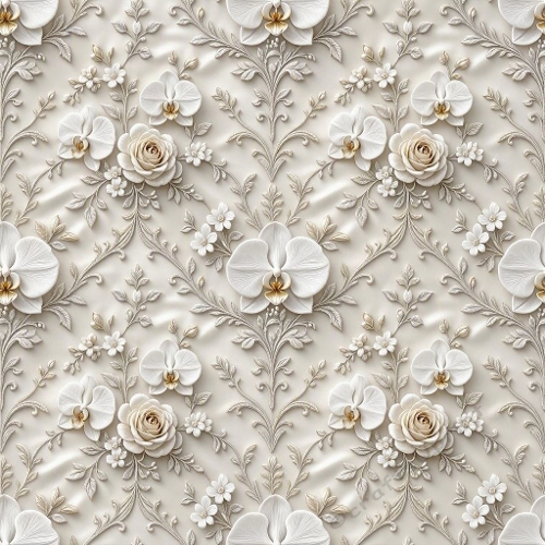 Seamless Luxury Embossed Floral Pattern with White & Cream Blossoms – Elegant Botanical Design 