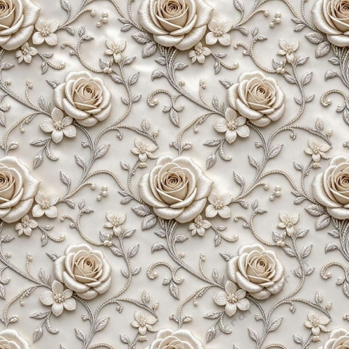 Seamless Embossed Floral Pattern with Beige Roses & Ornate Vines – Elegant Aristocratic Design 