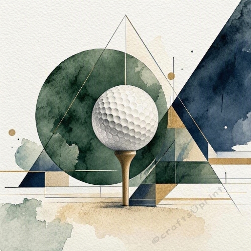 Modern Golf Illustration with Geometric Shapes & Watercolor Texture – Contemporary Sports Design