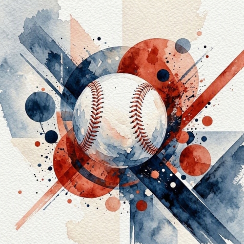 Contemporary Masculine Watercolor Baseball Illustration with Dynamic Geometric Shapes – Premium Athletic Design