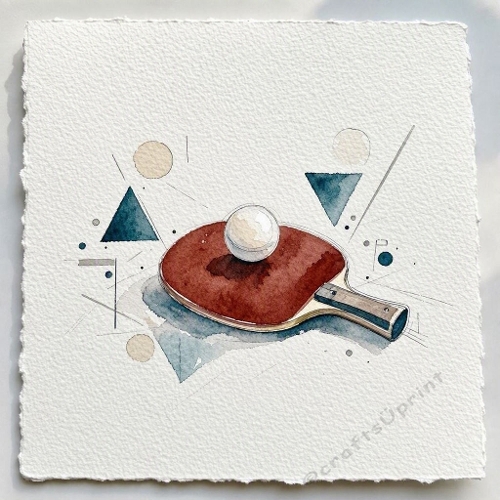 Contemporary Masculine Watercolor Table Tennis Illustration with Dynamic Geometric Shapes – Premium Modern Design