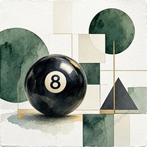 Contemporary Masculine Watercolor Table Tennis Illustration with Geometric Shapes – Elegant Modern Design 