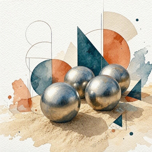 Contemporary Masculine Watercolor Boules Illustration with Abstract Geometric Shapes – Modern Athletic Design