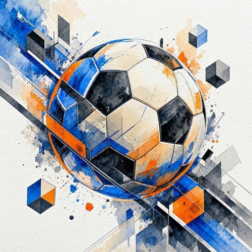 Contemporary Masculine Watercolor Soccer Ball Illustration with Abstract Geometric Shapes – Dynamic Modern Athletic Design 