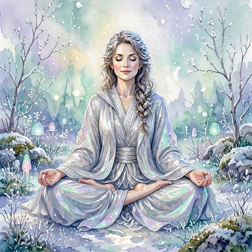 Winter Meditation Spirit – 1024×1024 Watercolor‑Style Fantasy Scene