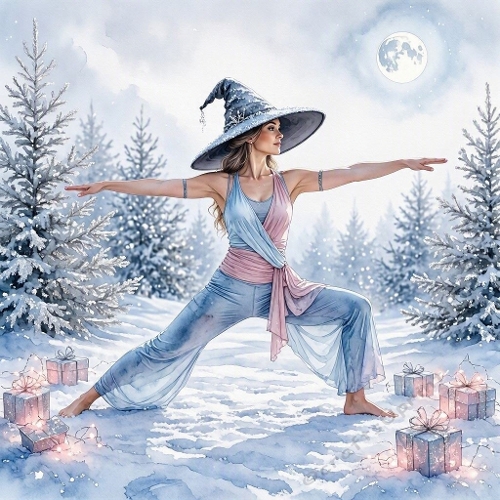 Winter Moon Dancer – 1024×1024 Watercolor‑Style Fantasy Holiday Scene