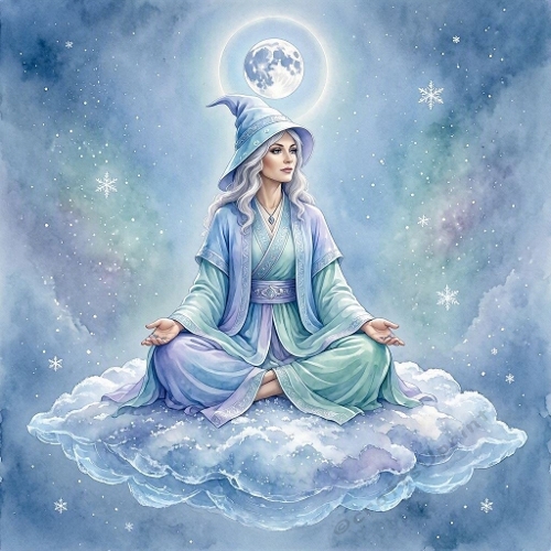 Celestial Cloud Sage – 1024×1024 Watercolor‑Style Fantasy Night Scene