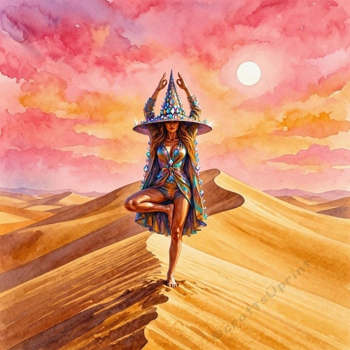 Desert Sun Dancer – 1024×1024 Watercolor‑Style Fantasy Sandscape