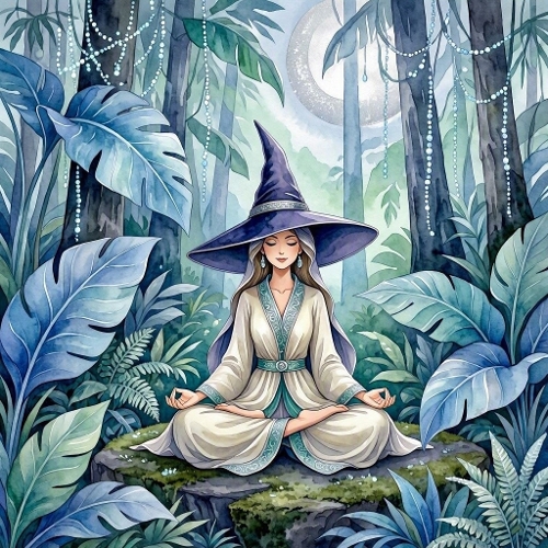 Forest Moon Sage – 1024×1024 Watercolor‑Style Fantasy Nature Scene