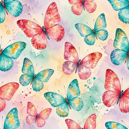 Multicolor Watercolor Butterflies – 1024×1024 Pastel Nature Pattern