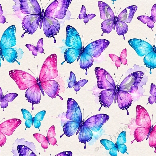 Purple‑Blue Watercolor Butterflies – 1024×1024 Pastel Nature Pattern