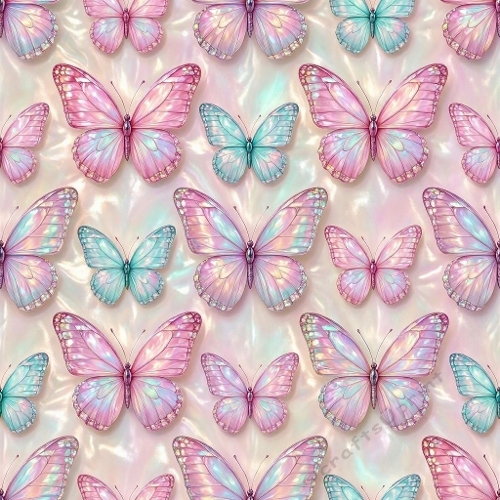 Iridescent Pastel Butterflies – 1024×1024 Pearlescent Watercolor Pattern